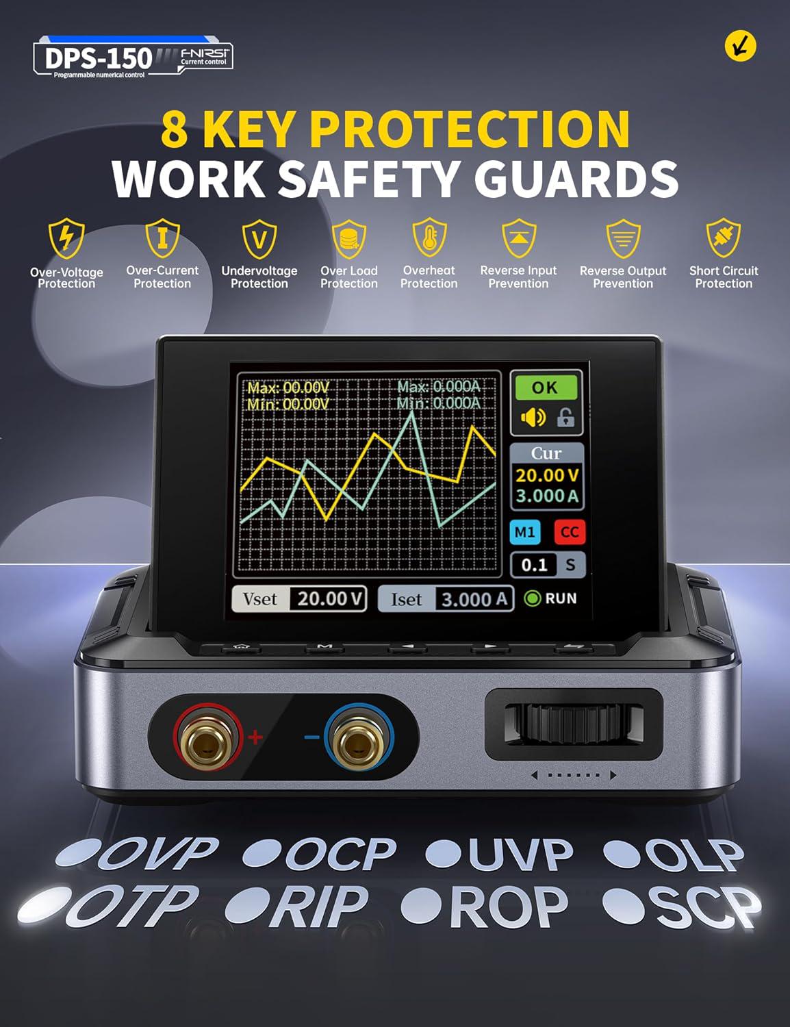 Источник питания постоянного тока FNIRSI DPS-150 с ЧПУ 30V 5А с 4-разрядным IPS-дисплеем/програмируемый Grey (81182) - фото 10 Источник питания постоянного тока FNIRSI DPS-150 с ЧПУ 30V 5А с 4-разрядным IPS-дисплеем/програмируемый Grey (81182) - фото 10