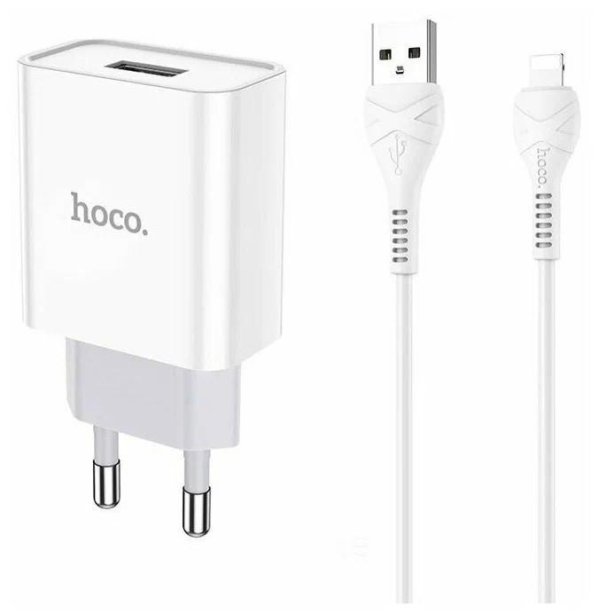 Зарядний пристрій Hoco C81A 1USB/2.1A з кабелем USB Lightning Білий (1830482519)