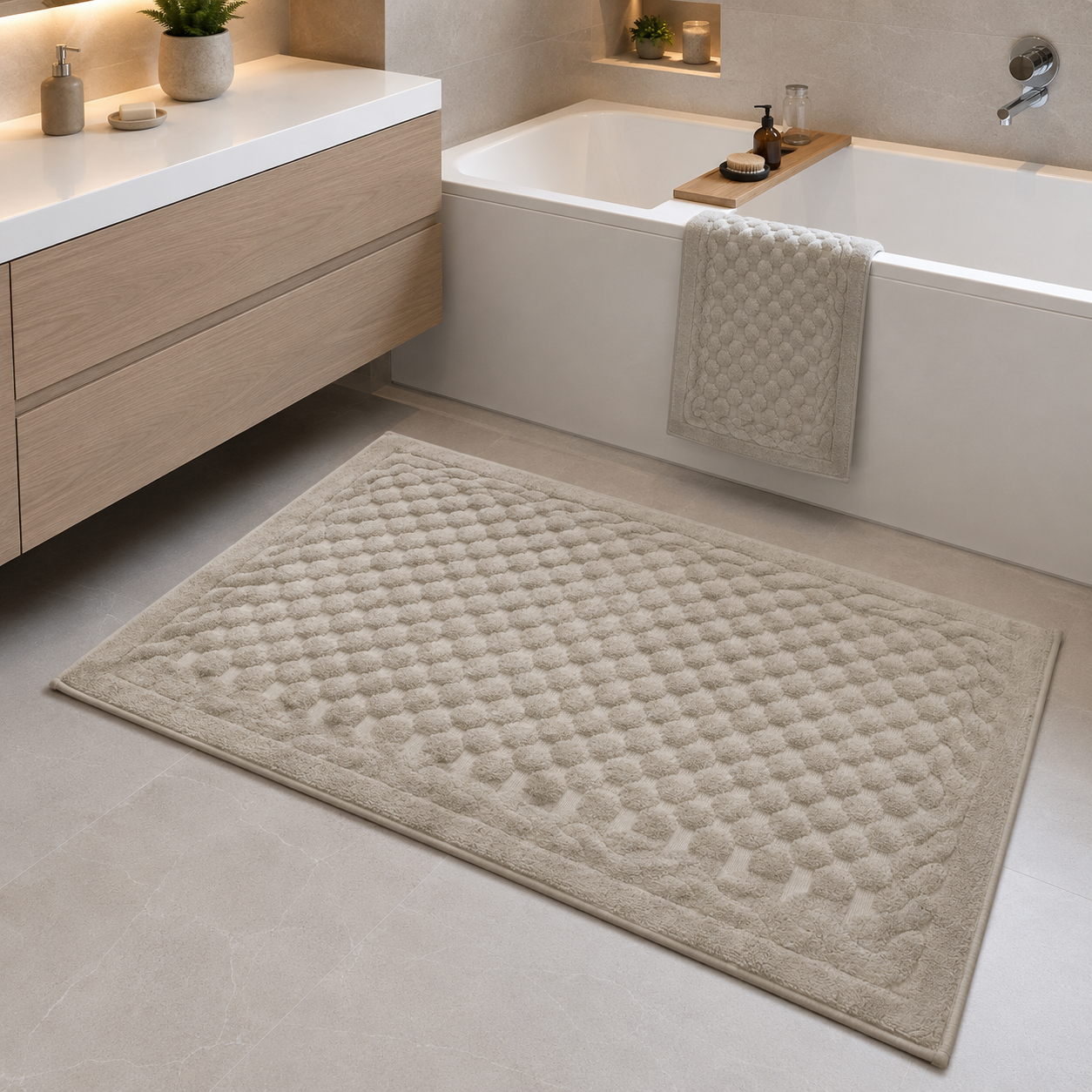 Коврик в ванную Vonaldi Elegant 80x120 см Бежевый (Elegant/beige 153) Коврик в ванную Vonaldi Elegant 80x120 см Бежевый (Elegant/beige 153)