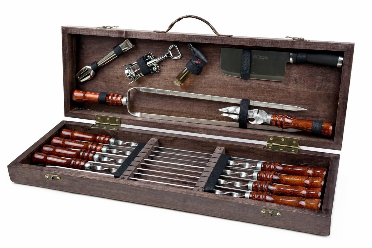 Набор для пикника GrillMaster Трофей классик с/тесаком/двойным шампуром 14 пр. Коричневый (10-164-KS-7402)