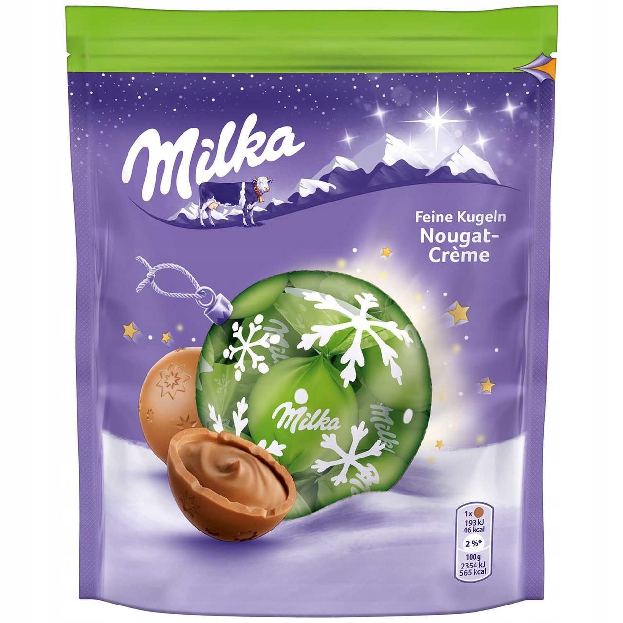 Конфеты новогодние Milka Bonbons Feine Kugeln Nougat-Creme 90 г (1727430107)