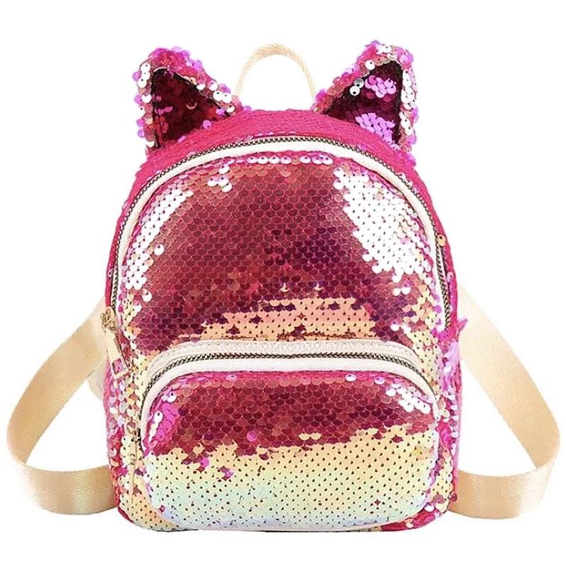 Рюкзак Mini с пайетками и с ушками 20х17 см Pink (33422)
