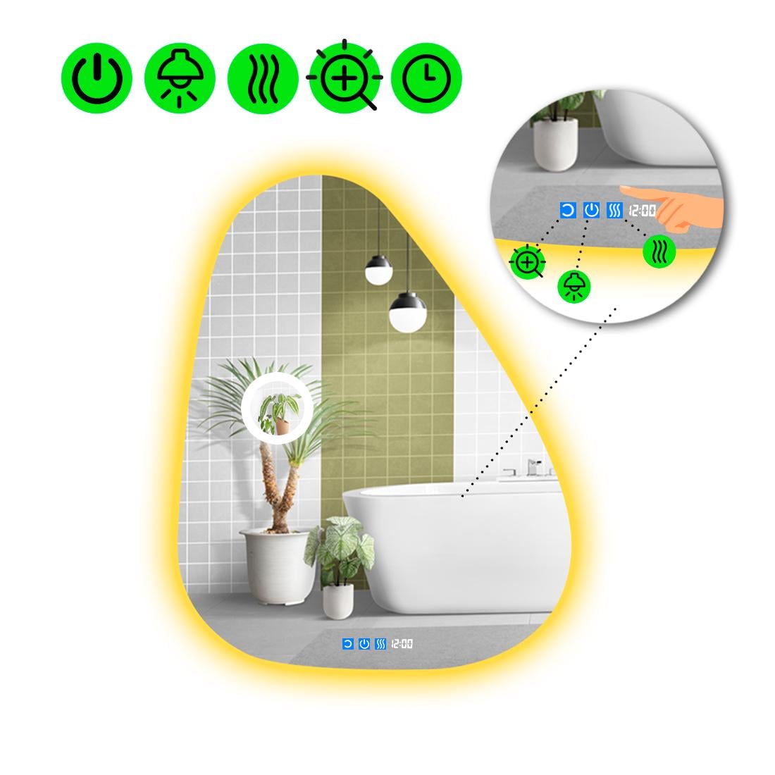 Зеркало с LED подсветкой Doccia 2 с тремя сенсорами/подогревом и линзой с подсветкой 140x110 см (Doccia2-97) Зеркало с LED подсветкой Doccia 2 с тремя сенсорами/подогревом и линзой с подсветкой 140x110 см (Doccia2-97)