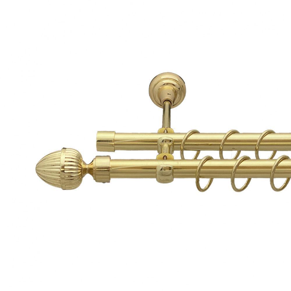 Карниз металлический Orvit Одеон двухрядный открытый/гладкая труба/кольцо металлическое Золото 19/19 мм 160 см (00-00013138)