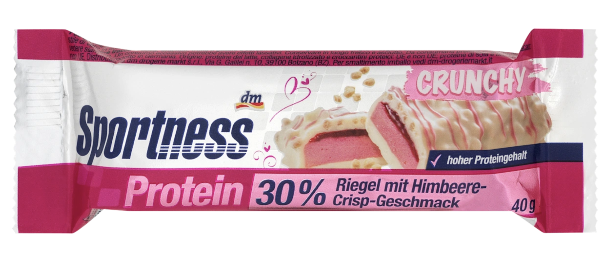 Батончик протеїновий Sportness 30% білка зі смаком малини Crunchy у білому шоколаді 40 г (EPI-29012026-110)