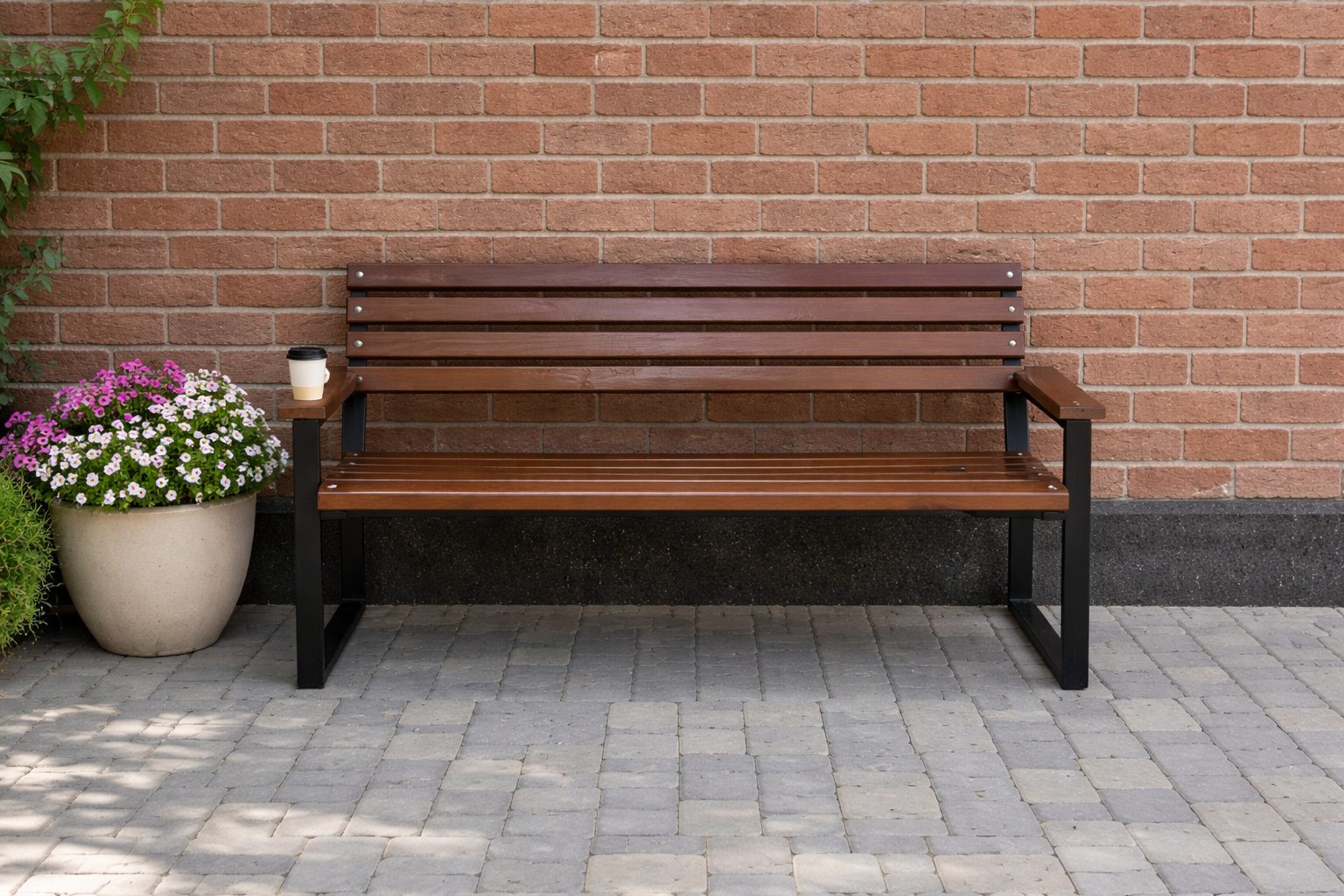 Скамейка садовая лофт со спинкой и широкими подлокотниками 150 см Орех (33494447)