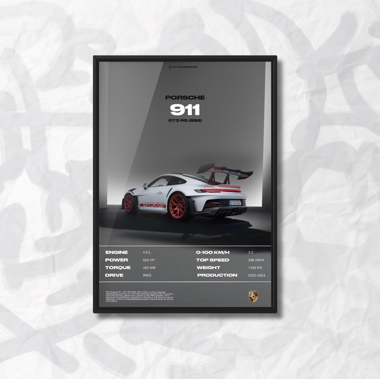 Картина с авто Porsche 911 GT3 RS задняя часть дизайн Automotive Elegance А3 297х420 мм (PR0012)