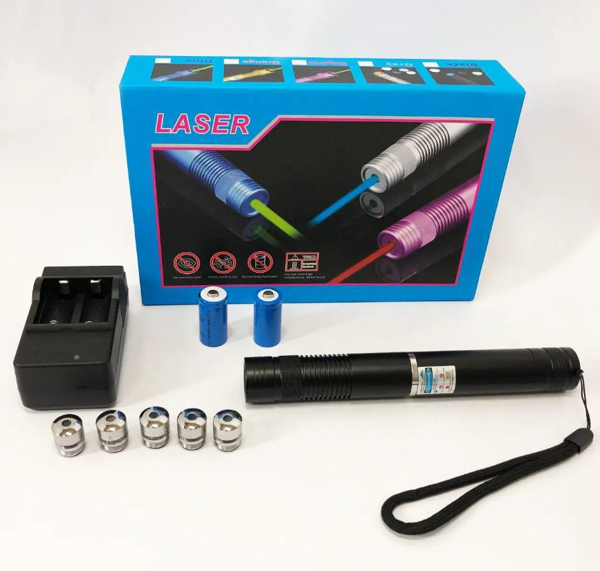 Лазерна указка UKC синій промінь до 50 км акумулятори 2х16340/5 насадок/металевий корпус 10000 мВт Чорний (22981457) - фото 5 Лазерна указка UKC синій промінь до 50 км акумулятори 2х16340/5 насадок/металевий корпус 10000 мВт Чорний (22981457) - фото 5