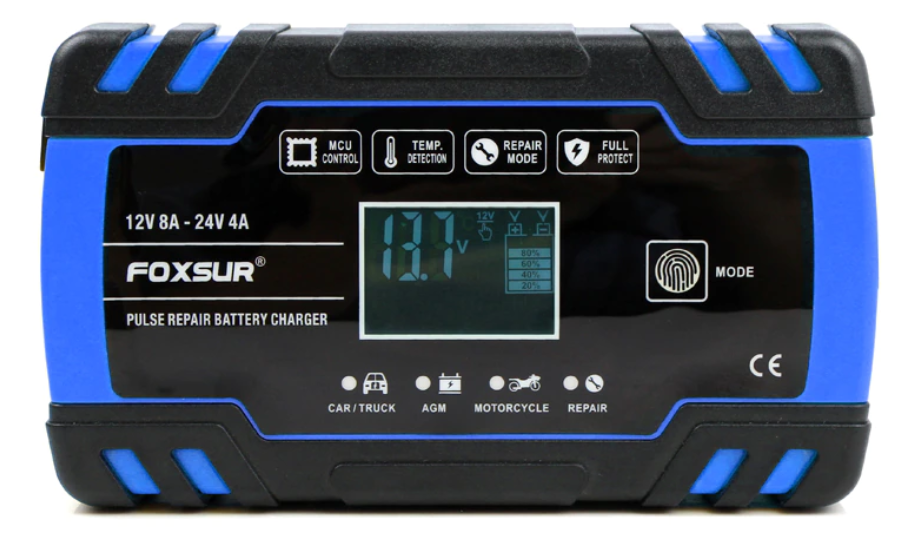 Зарядний пристрій для автомобільного акумулятора Foxsur 12V-24V 8A