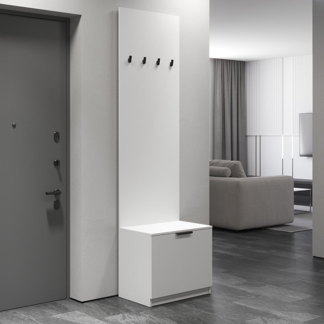 Вішалка підлогова з тубмою для передпокою для взуття 600x2200x400 мм Білий (hm-43-wh)