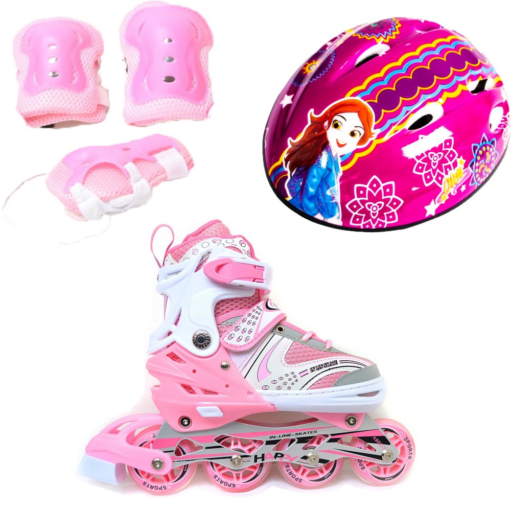 Ролики дитячі набір Happy Combo Disney Принцеса ОКА захист/шолом р. 39-42 Рожевий (2T3007E)