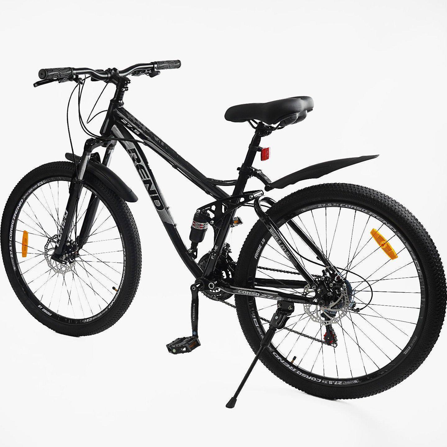 Велосипед горный двухподвесный Corso Rend 27,5" рама 15" Черный - фото 3