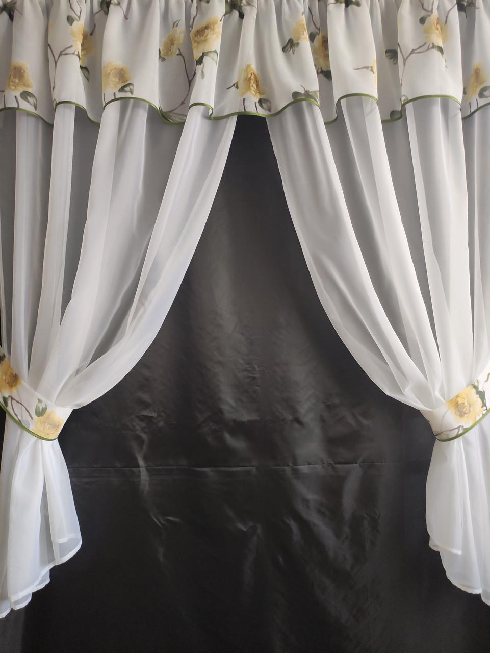 Занавеска с ламбрекеном и подхватывателями 3х1,65 м Белый