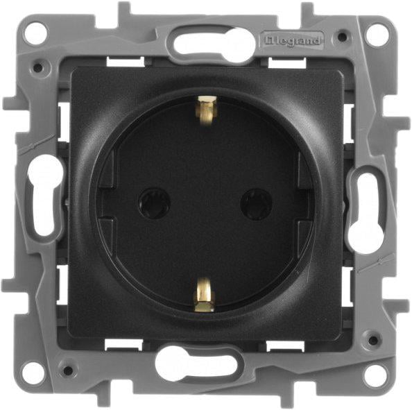 Розетка 220В Legrand 672621 Etika пластиковая с заземлением Schuko без защитной крышки без шторок для врезного монтажа Антрацитовый