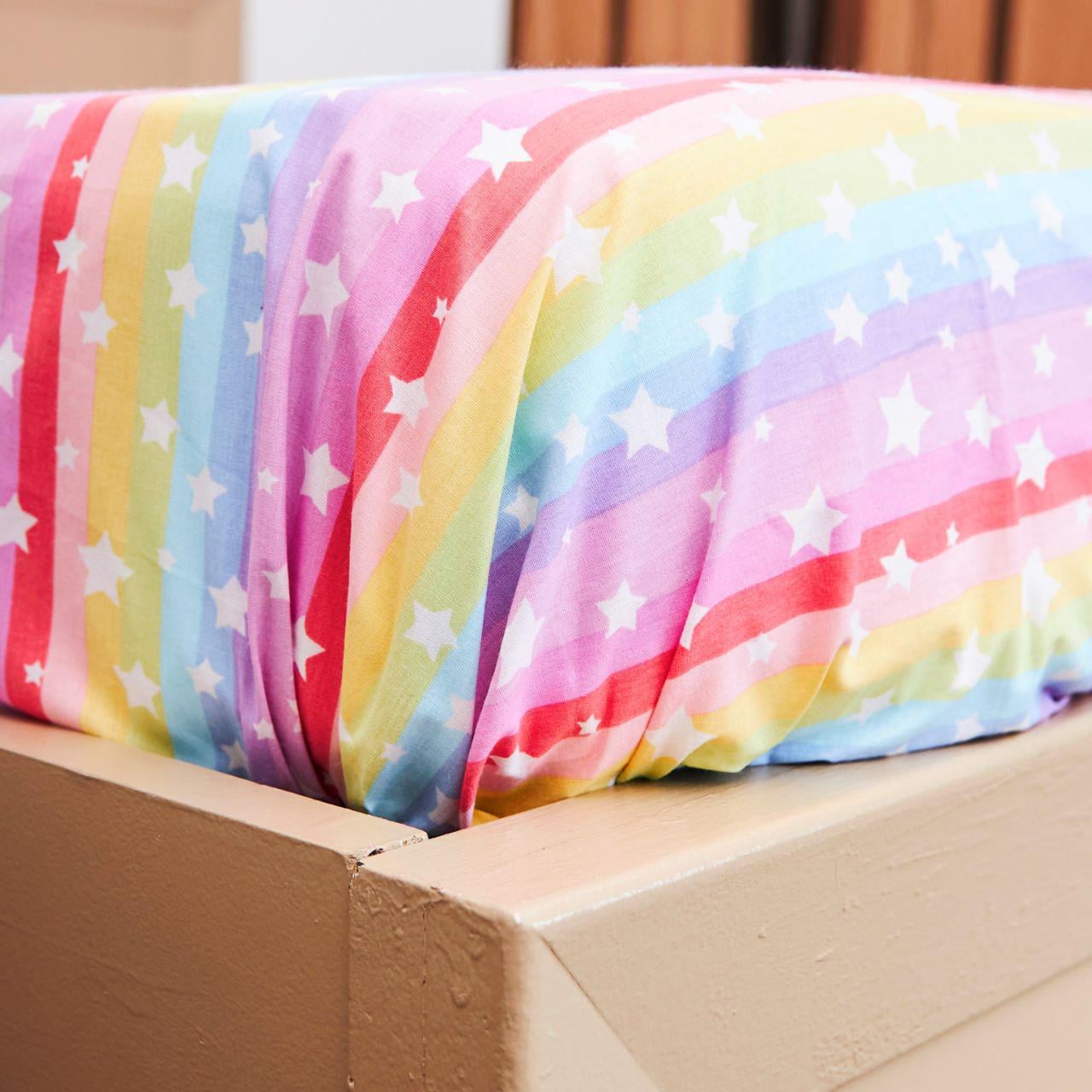 Простынь на резинке Панда на радуге ранфорс 120х190х25 см (8016526)