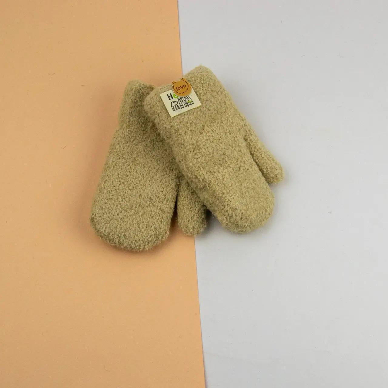 Детские варежки двойные зимние на веревочке 5-8 лет размер 4 Коричневый (24-8-016)