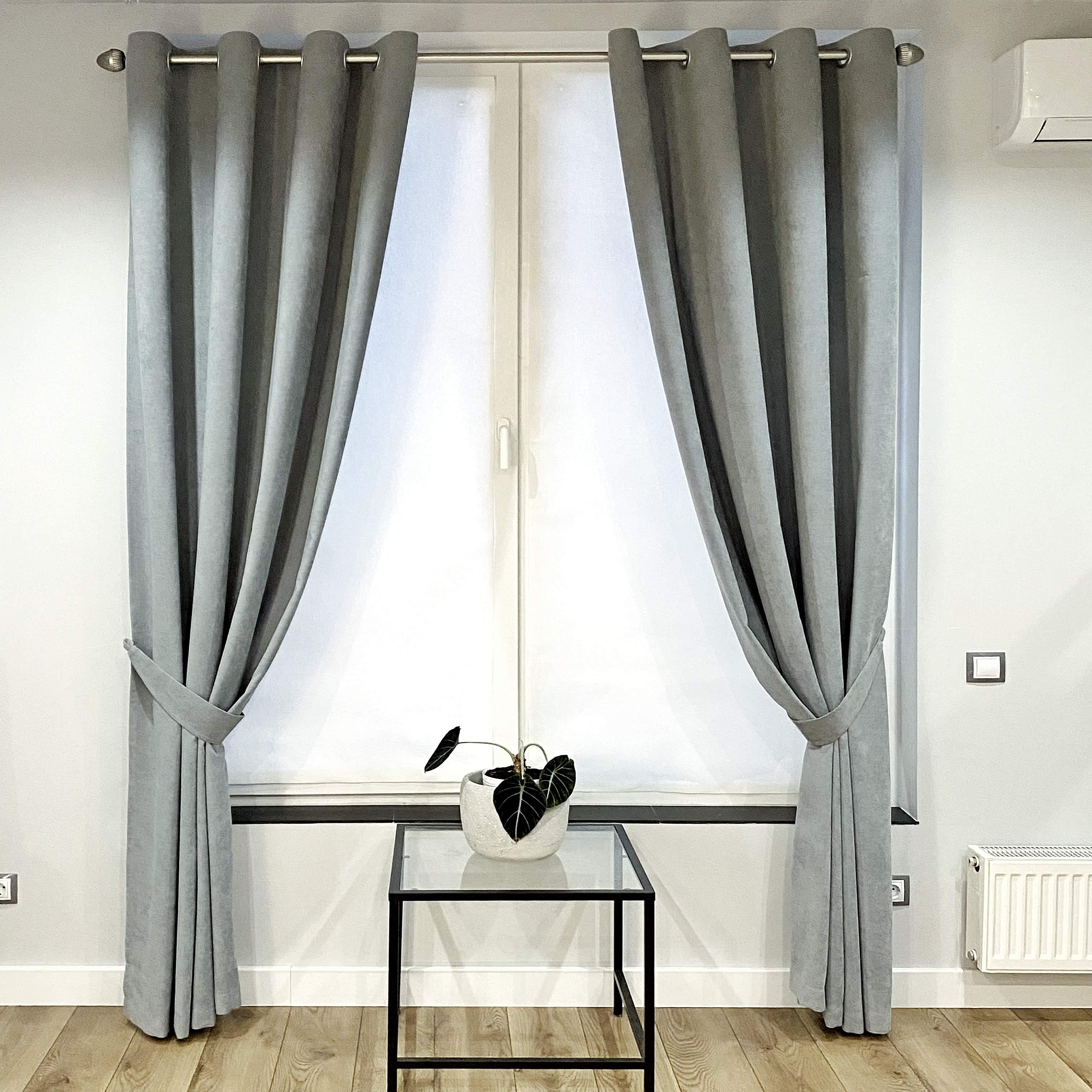 Шторы на серых люверсах с подхватами микровелюр 150x250 см 2 шт. Серо-голубой (5801525-МТ22/150-GR) - фото 1 Шторы на серых люверсах с подхватами микровелюр 150x250 см 2 шт. Серо-голубой (5801525-МТ22/150-GR) - фото 1