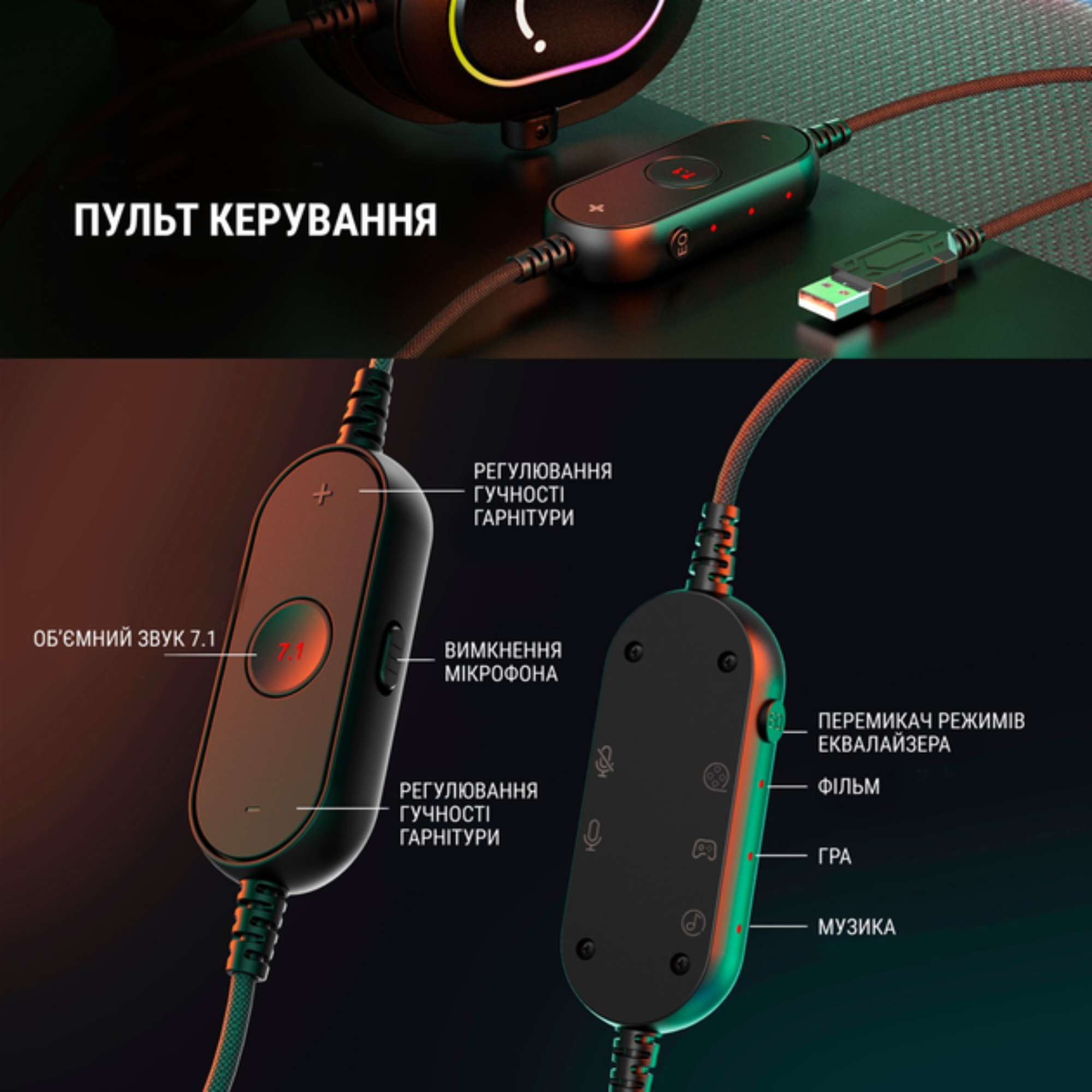 Наушники Fifine H6 с RGB подсветкой и съемным микрофоном Black - фото 4