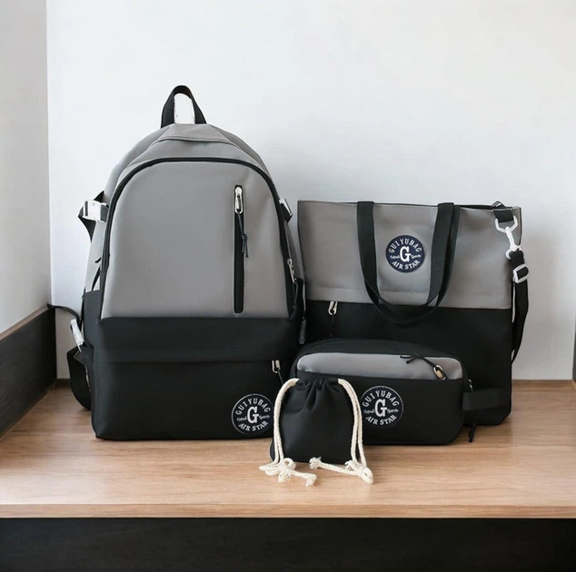 Рюкзак школьный для девочки G-Bag 4в1 Серый/Черный