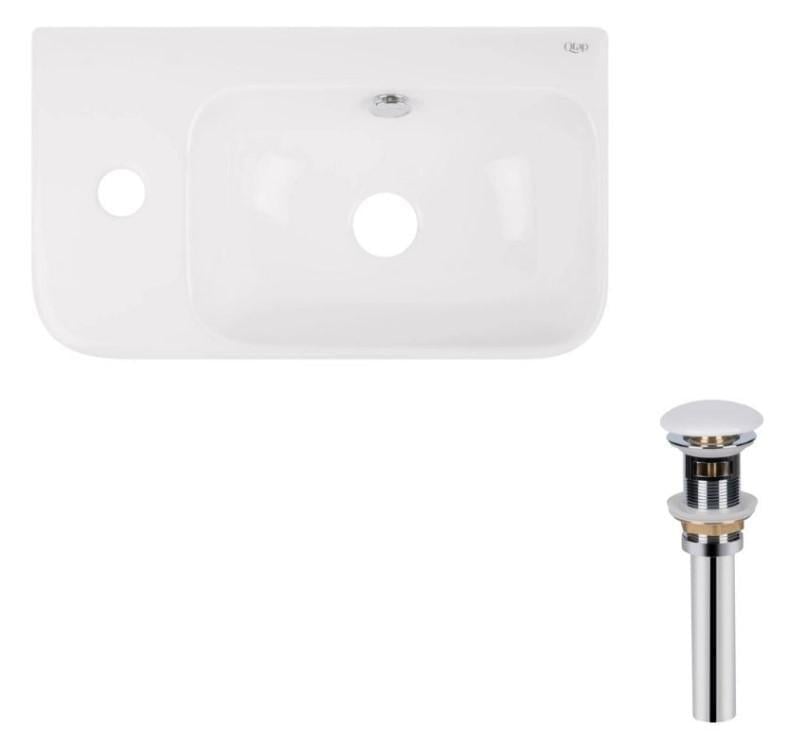 Раковина подвесная прямоугольная левая Qtap Tern 450х250х158 мм с донным клапаном PU02O White (QT17115117LWN47327)