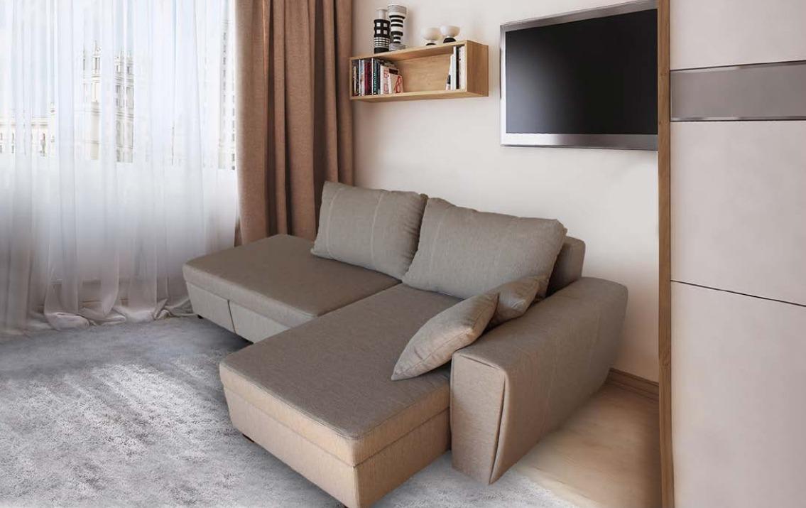 Диван прямой раскладной АНВИТ Нео с нишей для белья Бежевый