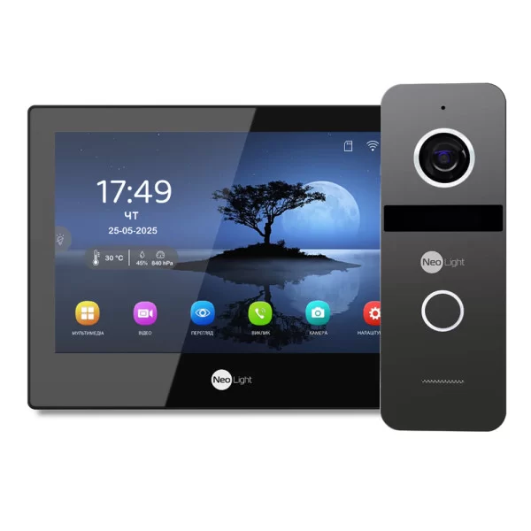Комплект NeoLight ALPHA Hybrid IPW KIT гібридний відеодомофон 8" з Wi-Fi та 2 Мп відеопанель IP з Wi-Fi Black/Graphite (301780)