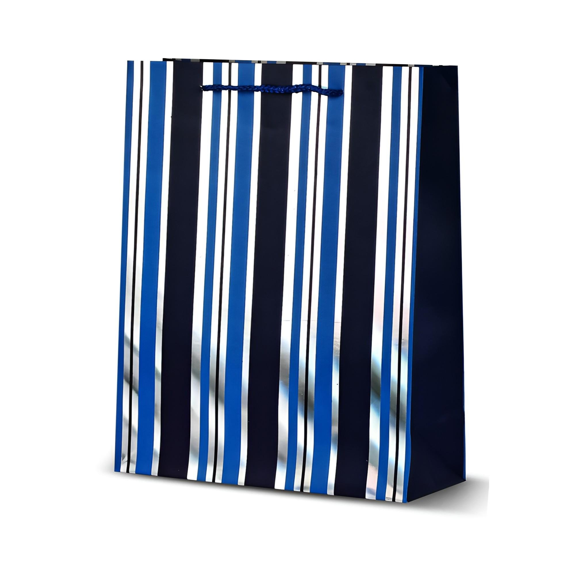 Подарочный пакет Stenson Stripes в полоску бумажный с ручками 26х32х10 см Синий (R33066-M)