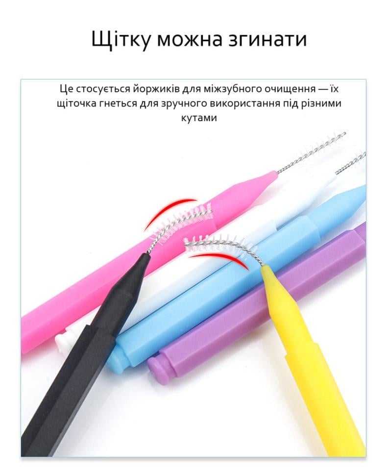 Щітки для міжзубного очищення та укладки брів з нержавіючим дротом компактний набір 10 шт. Чорний (R9434) - фото 7