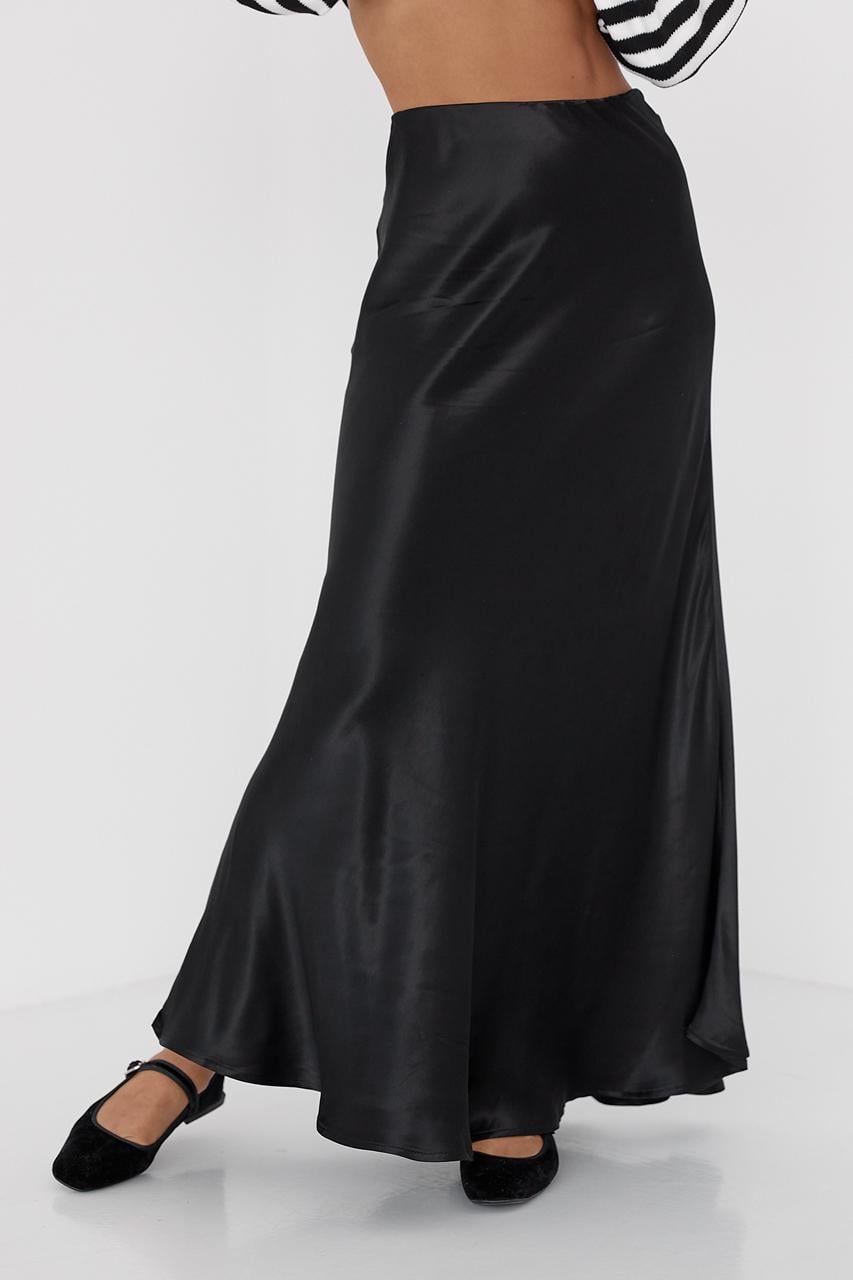 Юбка длинная атласная на резинке L Черный (11644056)