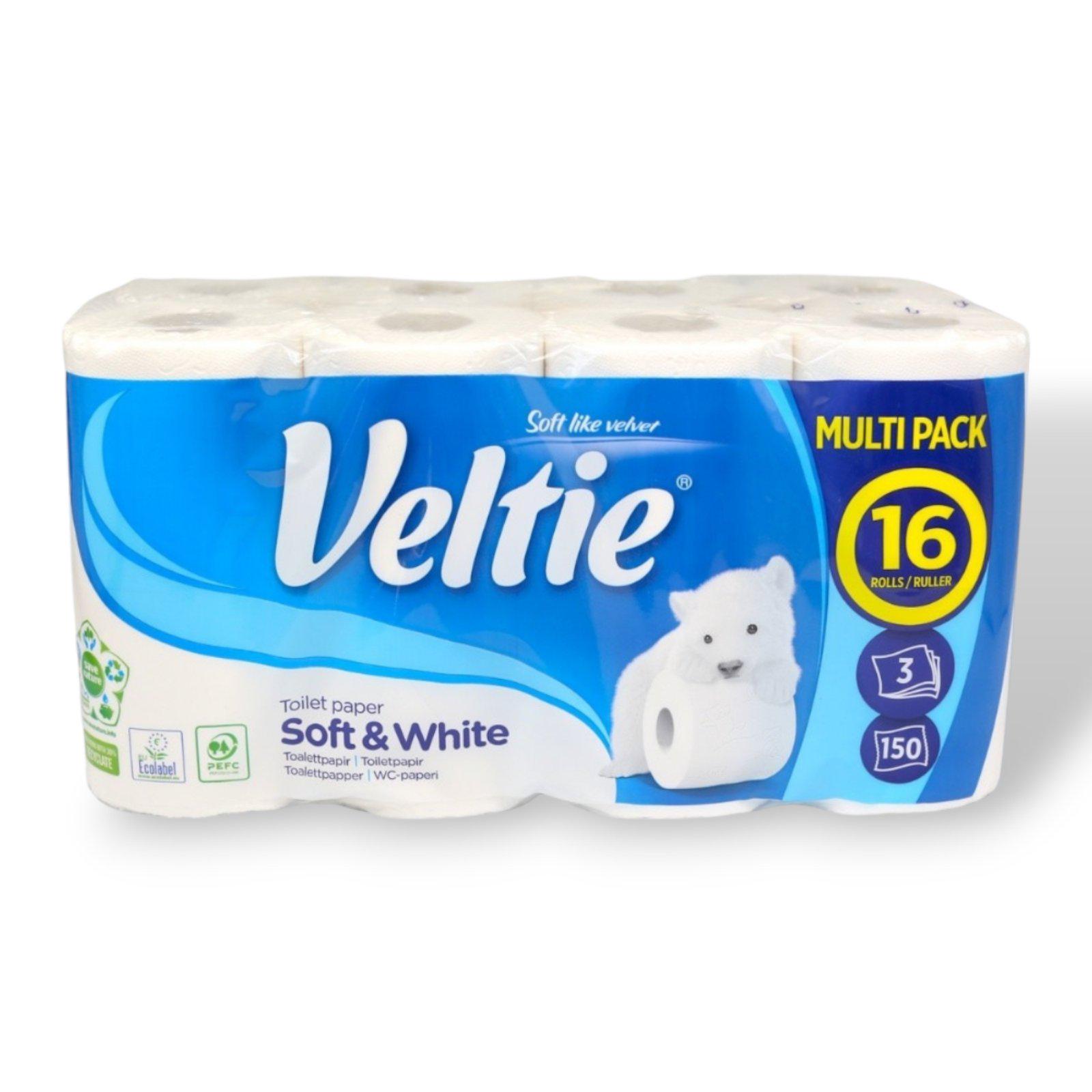 Туалетная бумага Veltie Soft White 3-слойная 150 отрыва 16 шт.