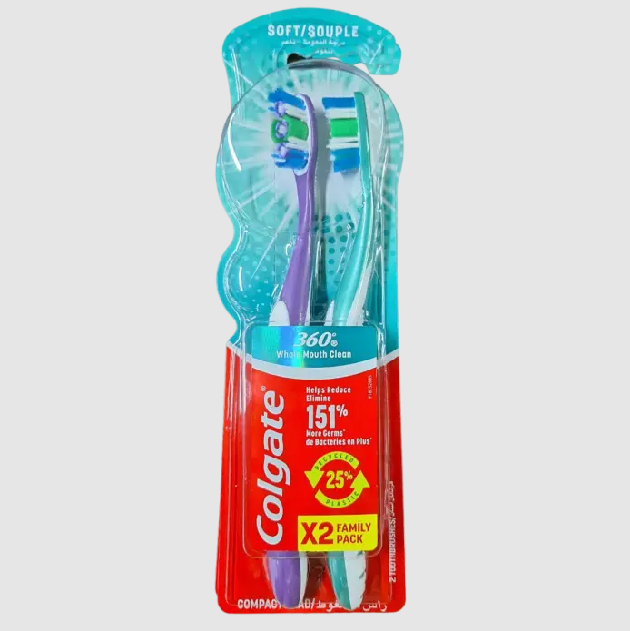 Зубна щітка Colgate 360 Whole mouth Clean м'яка 2 шт. (6001067390015)