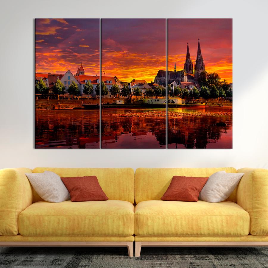 Картина город Вид на Регенсбургский собор в Баварии 156x100 см (A797-3)