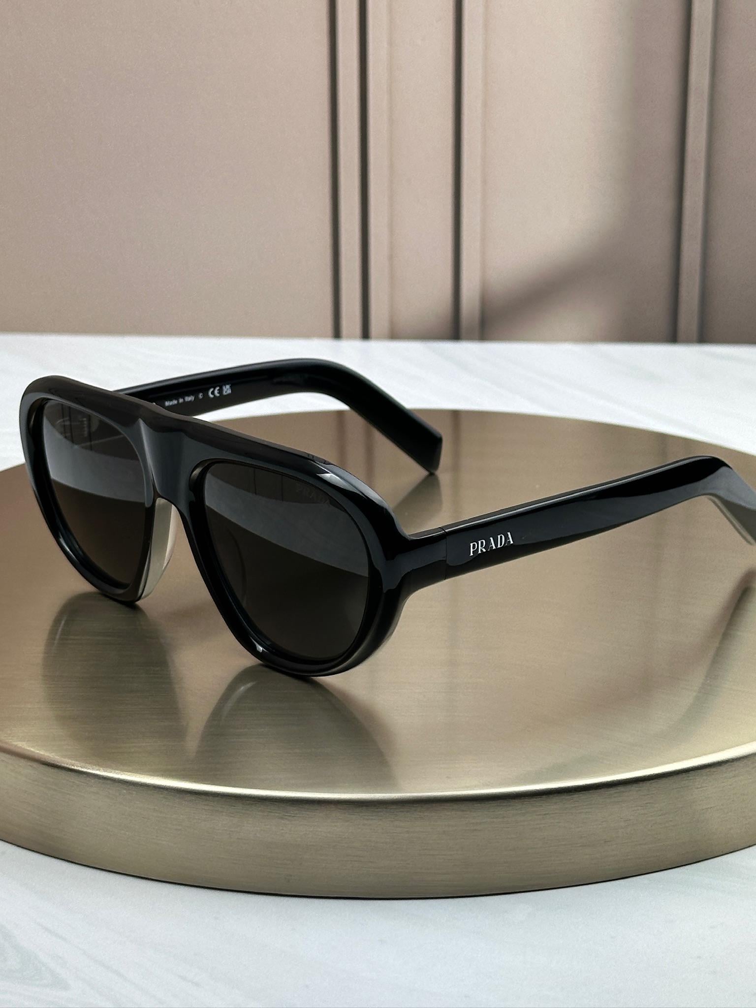 Солнцезащитные очки Prada SPR C05 Авиаторы массивные ацетатные темная линза унисекс Черный