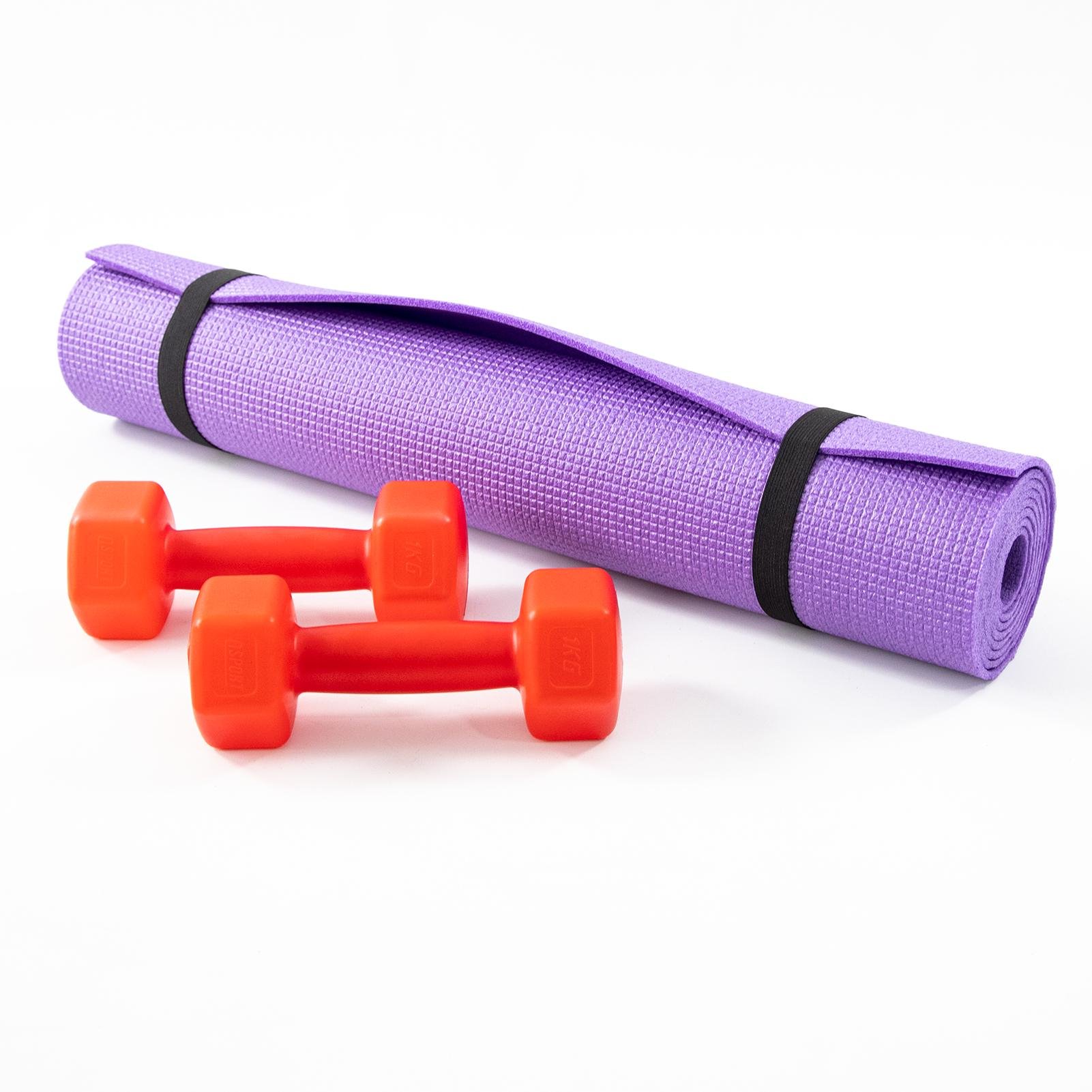 Килимок для йоги та фітнесу та гантелі для фітнесу 2 шт. по 1кг Osport Set 81 Фіолетово-червоний (n-0111) - фото 5