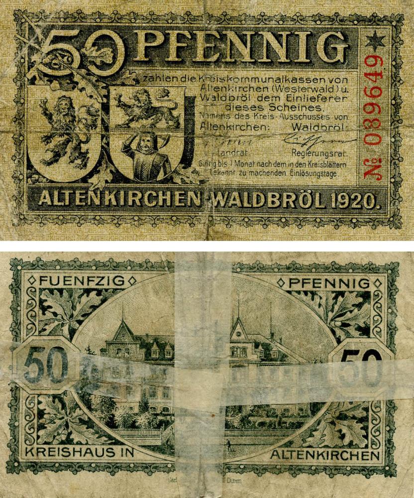 Коллекционная банкнота Германия Нотгельд 50 пфеннигов 1920 F-VF Вальдбрель (Б18672)