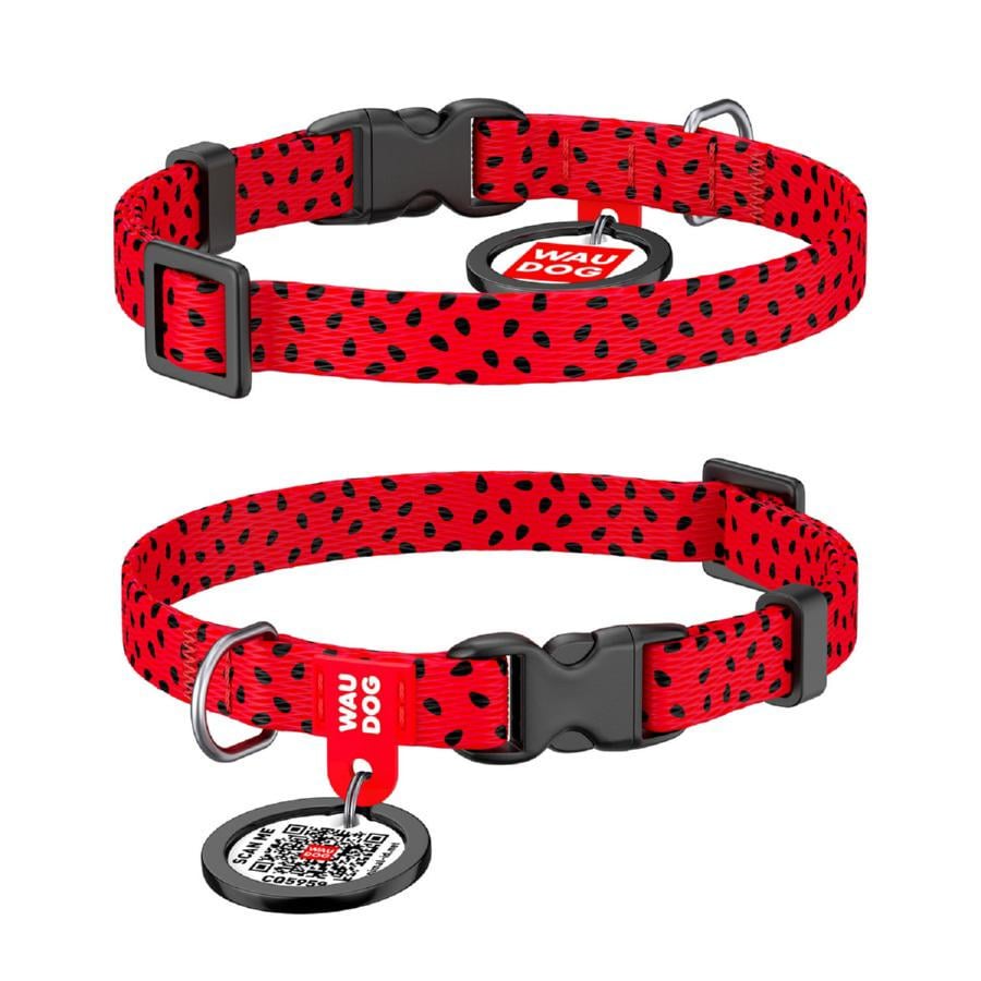 Ошейник для собак нейлоновый Waudog Nylon Арбуз с QR паспортом пластиковый фастекс XS 10 мм 20-30 см