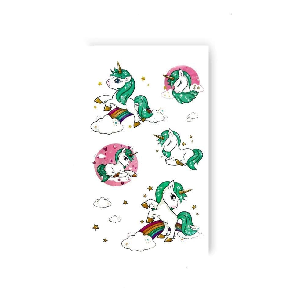 Набір тату тимчасових Зелений єдиноріг 5 картинок (EC-650)