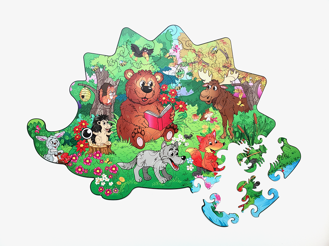 Пазл деревянный Лесные животные в форме ежика 46х32,8 см 66 шт. (1560961344)