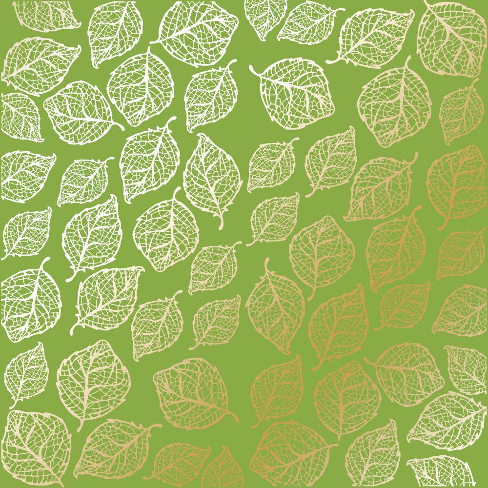 Лист бумаги односторонний Golden Delicate Leaves с фольгированием 30,5х30,5 см Bright Green