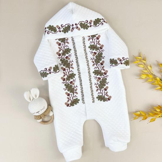 Комбінезон-вишиванка дитячий унісекс Family Tradition Дубовий листок капітоній Білий (50292)