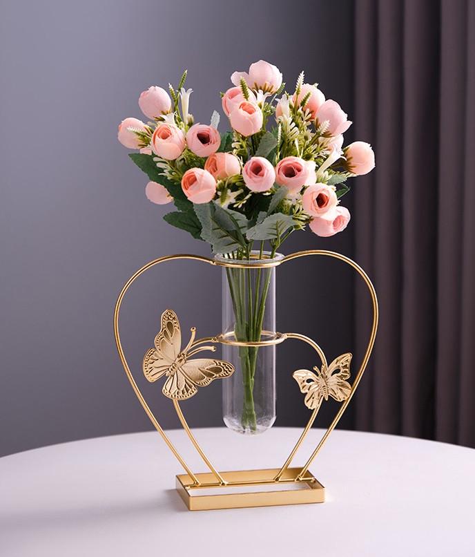 Ваза для квітів Метелики Серце металева 12х21х23 см Золотистий (24447980)