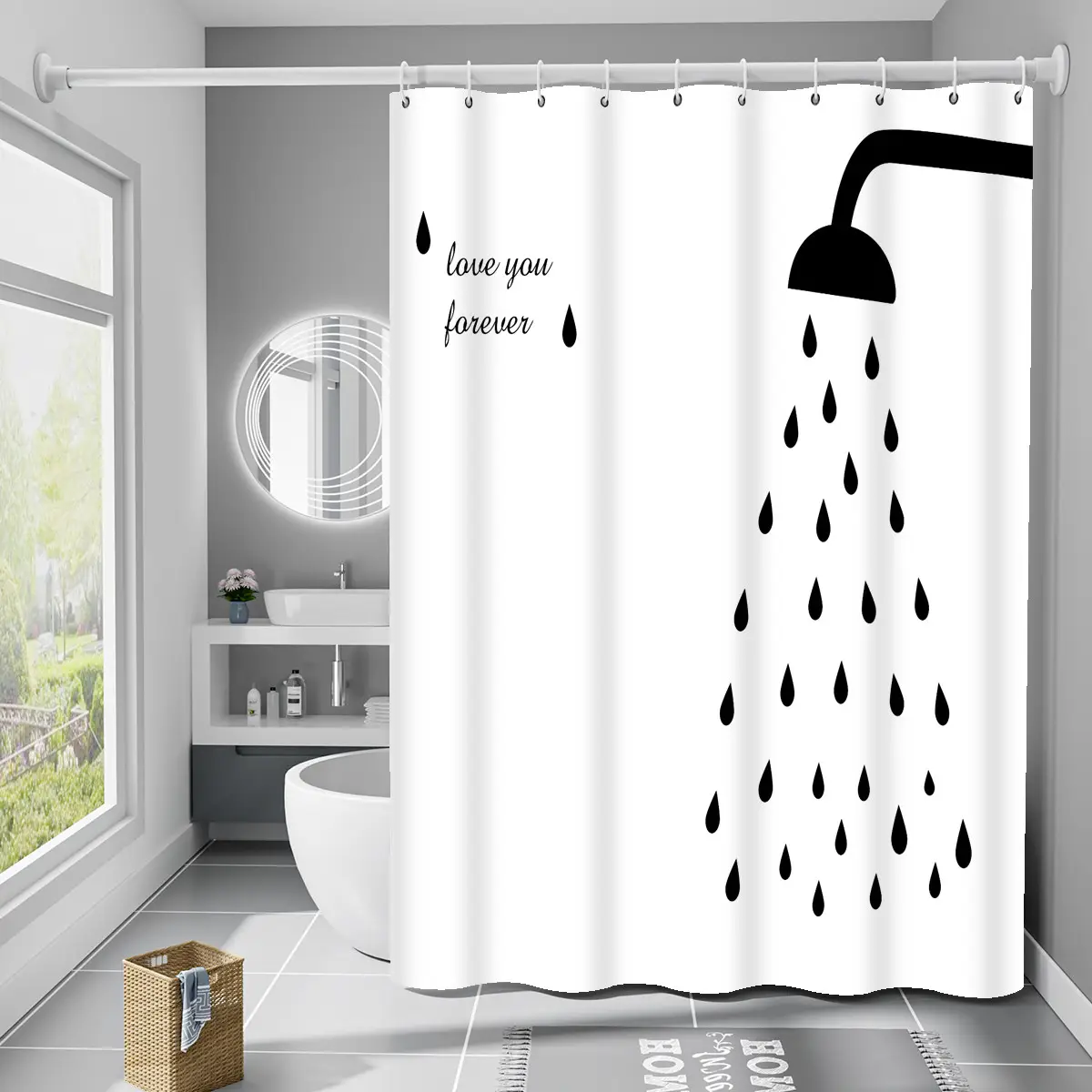 Шторка для ванної кімнати Bathlux водонепроникна з кільцями матова 180x180 см (1858837653)