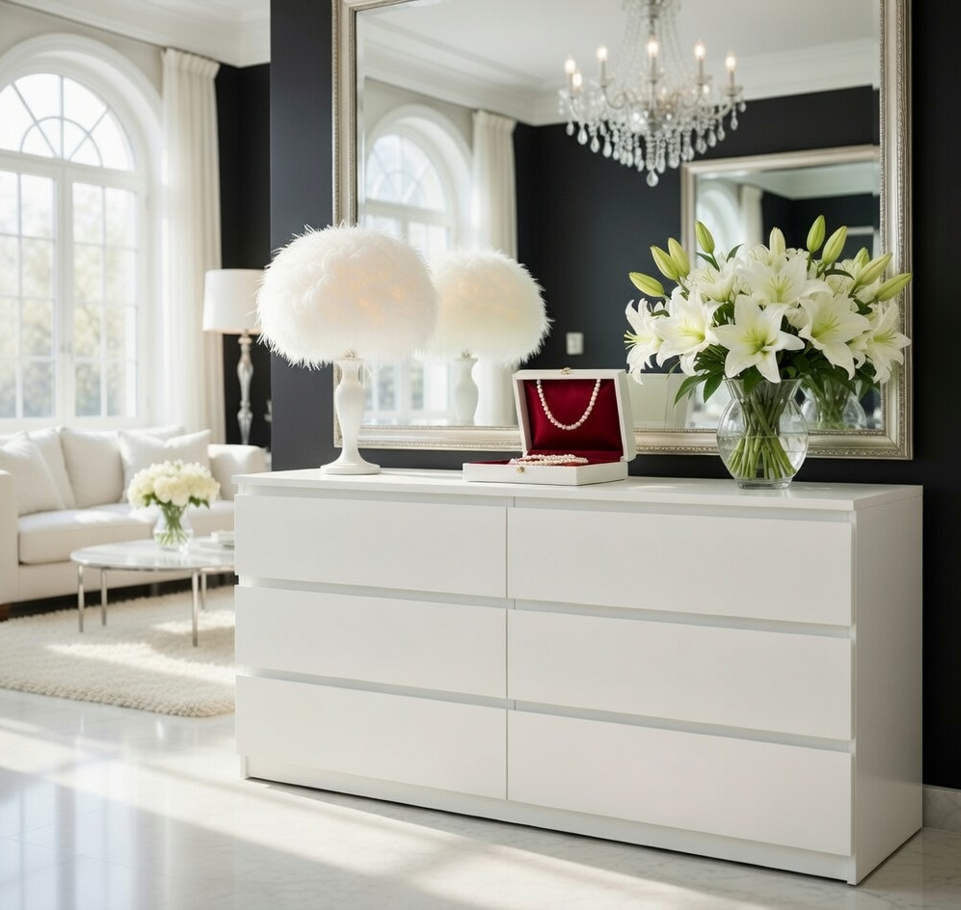 Комод на 6 ящиков Мастер Форм Брайт 1500х376х730 мм Белый (20071)