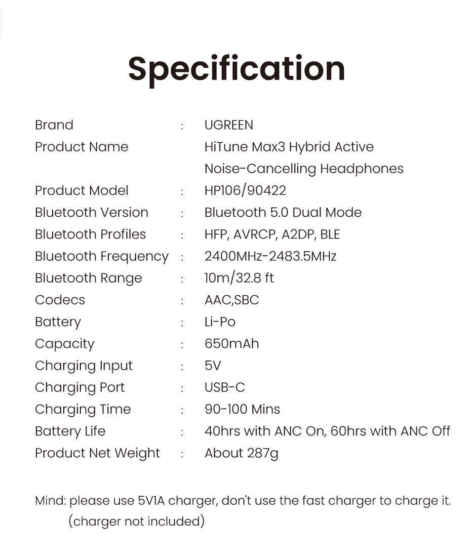 Навушники бездротові UGREEN HiTune Max 3 Bluetooth 5.0 Чорний (90422) - фото 6 Навушники бездротові UGREEN HiTune Max 3 Bluetooth 5.0 Чорний (90422) - фото 6