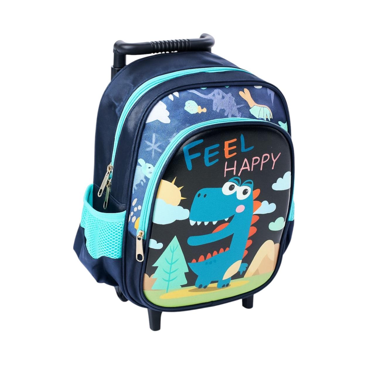 Рюкзак на колесах с выдвижной ручкой N899 два отделения с принтом динозавра Синий Рюкзак на колесах с выдвижной ручкой N899 два отделения с принтом динозавра Синий