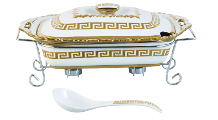 Марміт прямокутний Madonna керамічний з кришкою 2,6 л Білий/Золотий (1150)