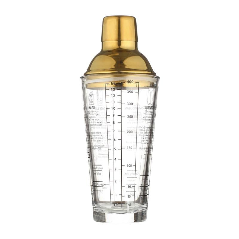 Шейкер для коктейлів Lesko KM-40G скляний 400 мл Gold (2662091741) - фото 1