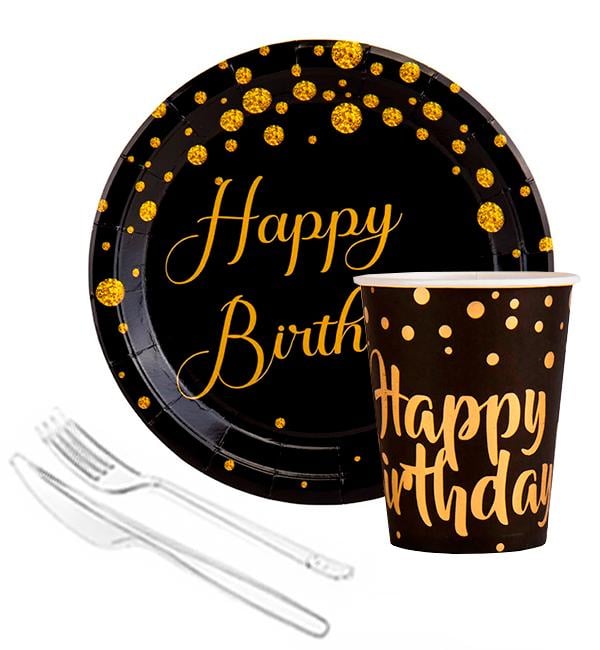 Набір одноразового посуду Happy Birthday на 10 персон Black (12651387)
