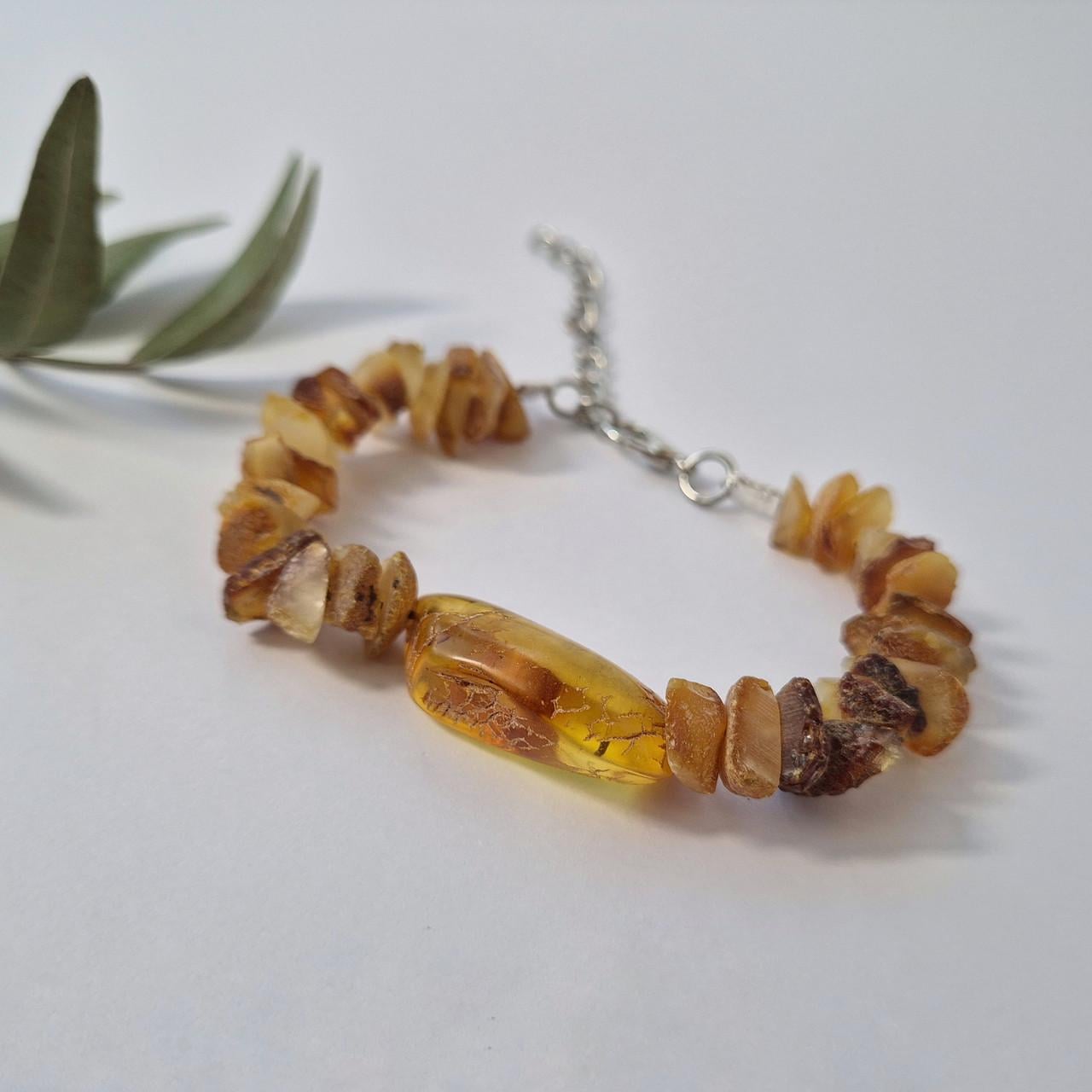 Браслет из натурального янтаря лечебный необработанный 17-22 см Медовый янтарь