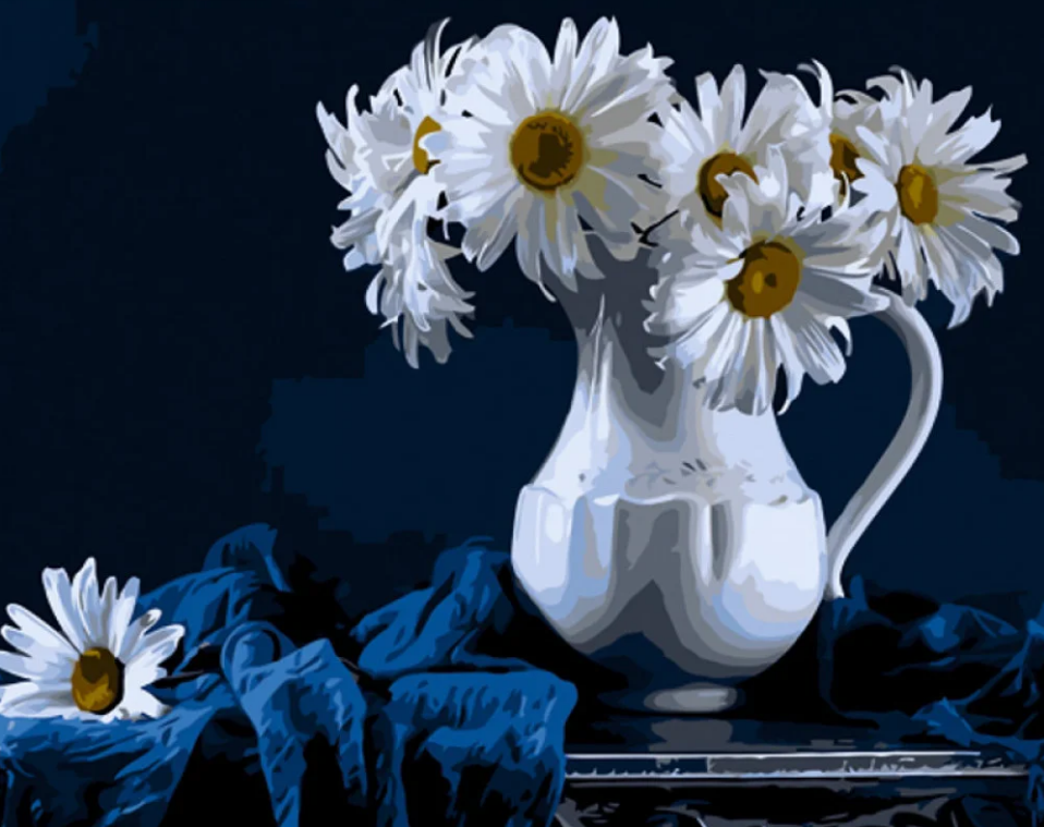 Картина по номерам Strateg Ромашки в белом кувшине 40x50 см (GS1135)